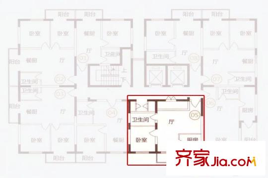 盛運大廈3-17層A05戶型 1室1廳1衛(wèi)1廚