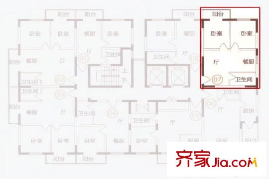 盛運大廈3-17層A07戶型 1室1廳1衛(wèi)1廚