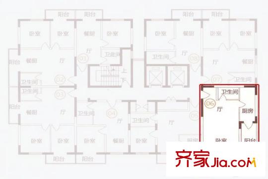 盛運大廈3-17層A06戶型 1室1廳1衛(wèi)1廚
