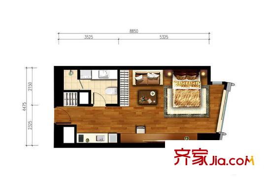凱德國貿(mào)A區(qū)6-13層、15-29層C-03戶型 1室2廳1衛(wèi)1廚