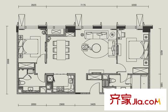 凱德國貿(mào)高層標(biāo)準(zhǔn)層2室戶型 2室2廳2衛(wèi)1廚
