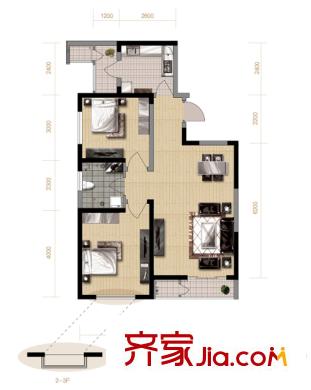 格調(diào)藝術(shù)領(lǐng)地高層1、2、3號(hào)樓標(biāo)準(zhǔn)層02戶(hù)型 2室2廳1衛(wèi)1廚