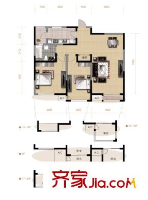 格調(diào)藝術(shù)領(lǐng)地高層10號(hào)樓標(biāo)準(zhǔn)層03戶(hù)型 2室2廳1衛(wèi)1廚