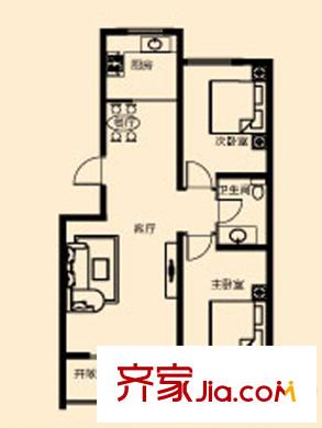 鴻潤(rùn)嘉園1-5#戶型 2室2廳1衛(wèi)1廚