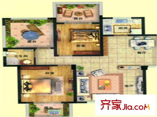 三盛國際海岸9-18#馥景悠居-94平花園洋房 2室2廳1衛(wèi)1廚
