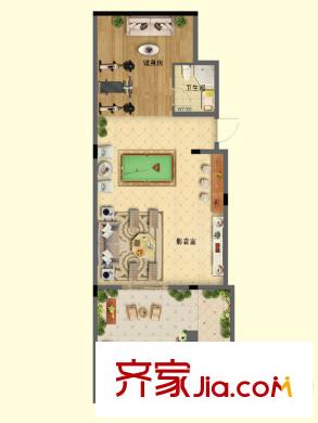 三盛國際海岸9-18#洋房B-地下一層戶型圖 2室2衛(wèi)