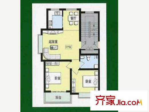 春江花苑戶型圖標(biāo)準(zhǔn)層E戶型 2室2廳1衛(wèi)1廚