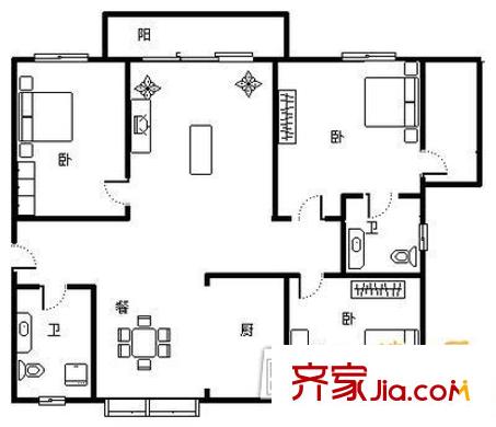 銀鷹小區(qū)戶型圖3室 3室2廳2衛(wèi)1廚