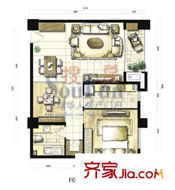 希爾景園戶型圖1室2廳1衛(wèi)