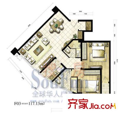 希爾景園戶型圖2室2廳2衛(wèi)