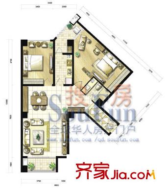 希爾景園戶型圖2室2廳1衛(wèi)