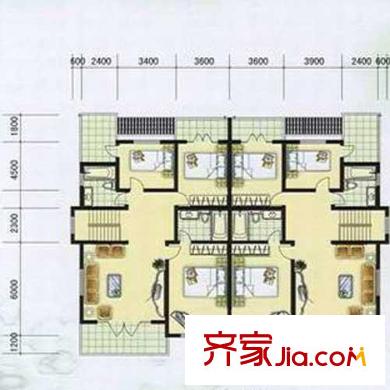 名都苑戶型圖雙拼別墅二層 4室3廳3衛(wèi)