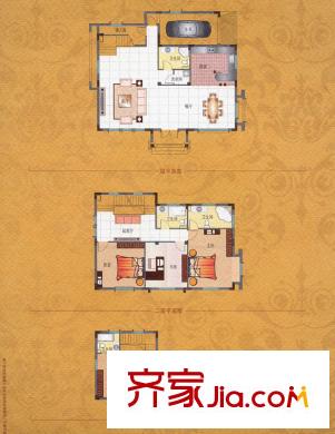 游龍逸海庭院一期西班牙庭院式獨(dú)棟別墅A/E戶型 4室3廳4衛(wèi)1廚