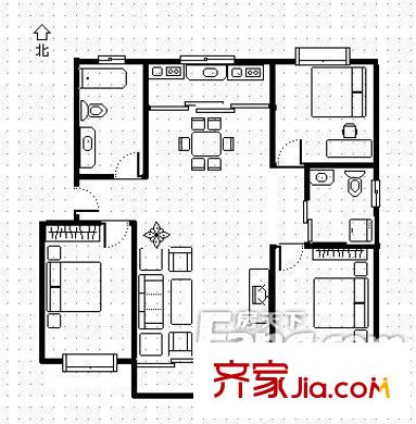武夷山小區(qū)戶型圖3室戶型圖 3室2廳1衛(wèi)1廚