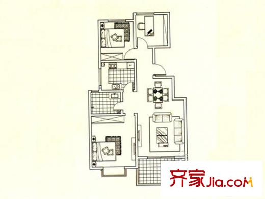 福麟海景麗園1#-12#標(biāo)準(zhǔn)層G戶型 3室2廳1衛(wèi)1廚