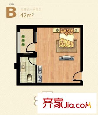 凱旋國際公寓1號(hào)樓標(biāo)準(zhǔn)層B戶型 1室1廳1衛(wèi)1廚