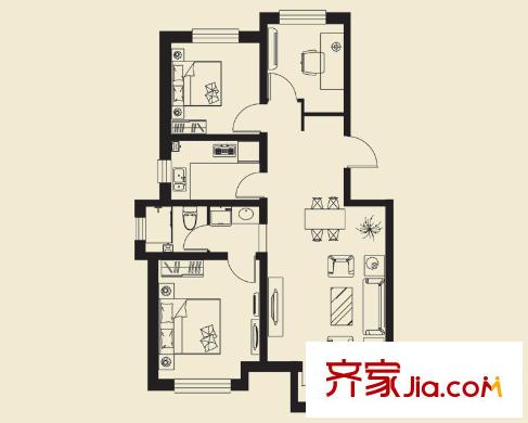 林語花園洋房標準層95.25平米戶型 3室1廳1衛(wèi)1廚