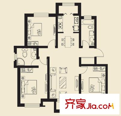 林語花園洋房標準層124.2平米戶型 3室1廳2衛(wèi)1廚