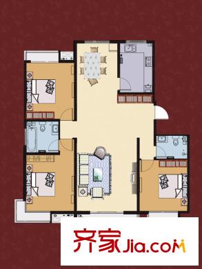 御花園2#A戶型 3室2廳2衛(wèi)1廚