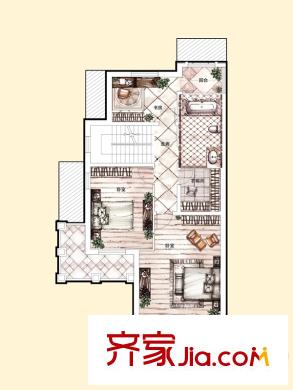 盛世天下四拼別墅B-C1二層戶型圖 4室4廳2衛(wèi)1廚