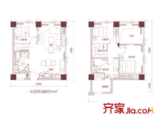 天津科技廣場高層標準層LOFTS2戶型 3室2廳2衛(wèi)1廚