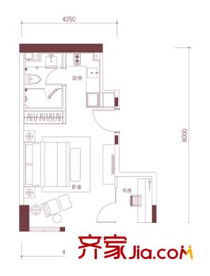 天津科技廣場公寓標準層B2戶型 1室1衛(wèi)1廚