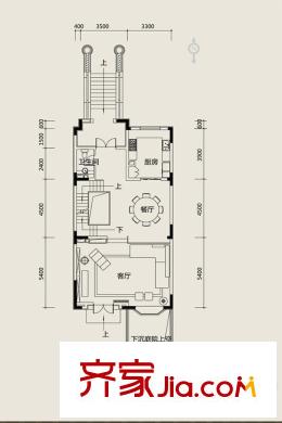 奕聰花園一期聯(lián)排別墅B戶型1層 5室3廳4衛(wèi)1廚