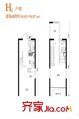 奕聰花園一期高層標(biāo)準(zhǔn)層H2戶型 1室2廳2衛(wèi)1廚