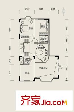 奕聰花園一期聯(lián)排別墅A戶型2層 6室3廳4衛(wèi)1廚
