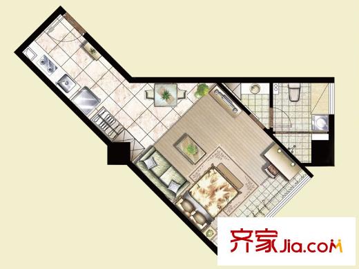 逸景灣1#樓08、09室戶型 1室1廳1衛(wèi)1廚