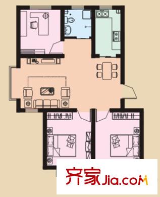 隆和伊頓陽光多層5#、9號樓錦繡前程戶型 3室2廳1衛(wèi)1廚