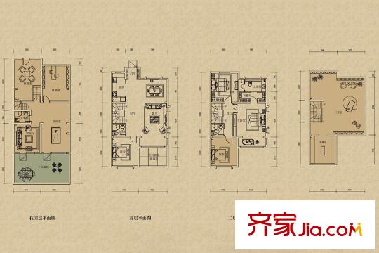仁愛團(tuán)泊湖丁香島二期聯(lián)排別墅B1'戶型 4室3廳2衛(wèi)1廚