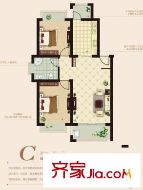 墨香東郡一期洋房C戶型 2室1廳1衛(wèi)1廚