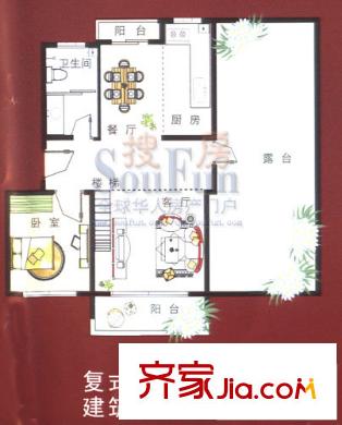 歐美世紀(jì)花園10#、11#、29#標(biāo)準(zhǔn)層復(fù)式F-1戶型 1室2廳1衛(wèi)1廚