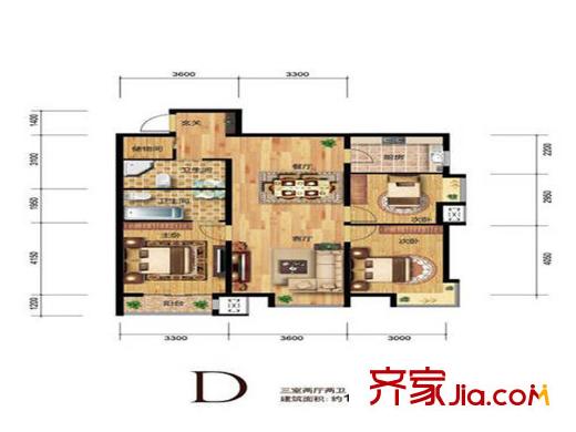 中山八號(hào)中山8克拉高層2號(hào)樓標(biāo)準(zhǔn)層D戶型 3室2廳2衛(wèi)1廚