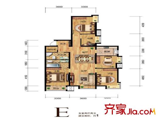 中山八號(hào)中山8克拉高層2號(hào)樓標(biāo)準(zhǔn)層E戶型 5室2廳2衛(wèi)1廚