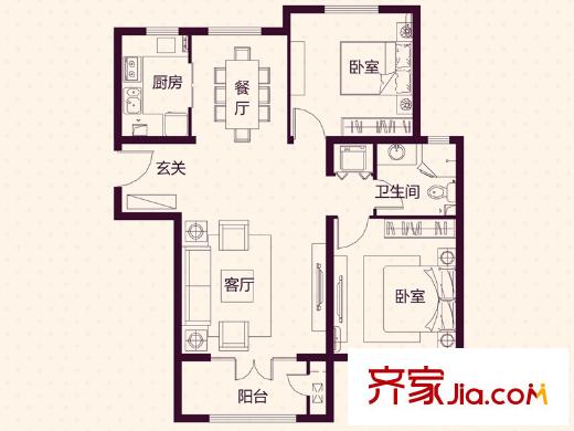 藍(lán)湖郡瞰景洋房標(biāo)準(zhǔn)層C戶型 2室2廳1衛(wèi)1廚