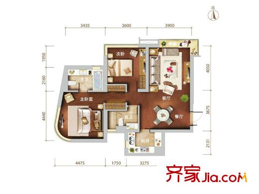 泰悅豪庭6、7號(hào)樓標(biāo)準(zhǔn)層1戶型 2室2廳2衛(wèi)1廚