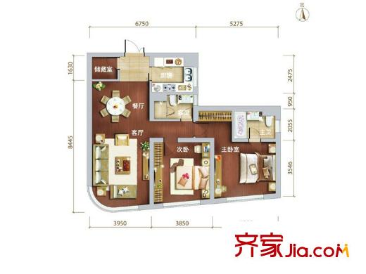 泰悅豪庭6、7號(hào)樓標(biāo)準(zhǔn)層3戶型 2室2廳2衛(wèi)1廚