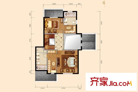 鳳河孔雀城聯(lián)排別墅環(huán)庭堡G戶型三層戶型圖 5室3廳5衛(wèi)1廚