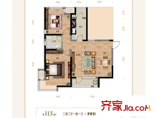 童年河一期高層產(chǎn)品標(biāo)準(zhǔn)層C1戶型 2室2廳1衛(wèi)1廚