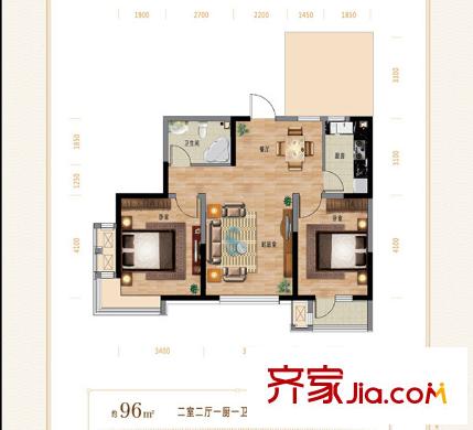 童年河一期高層產(chǎn)品標(biāo)準(zhǔn)層A2戶型 2室2廳1衛(wèi)1廚