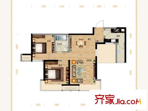 童年河一期高層產(chǎn)品標(biāo)準(zhǔn)層A1戶型 2室2廳1衛(wèi)1廚