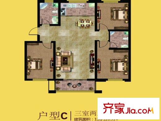 瑯琊首府2#、4-9號樓C戶型 3室2廳2衛(wèi)1廚