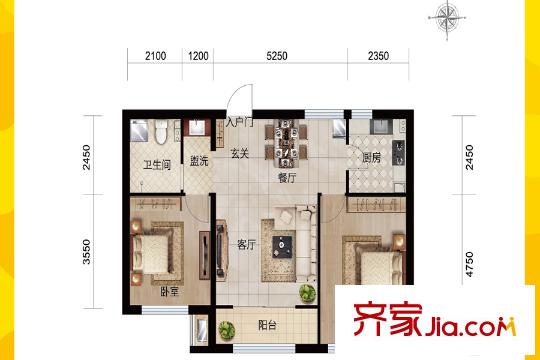 澤信金匯灣小高層10-12號(hào)樓標(biāo)準(zhǔn)層A2戶型 2室2廳1衛(wèi)1廚