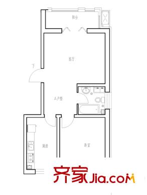 天時(shí)茗苑洋房標(biāo)準(zhǔn)層A戶型 1室1廳1衛(wèi)1廚
