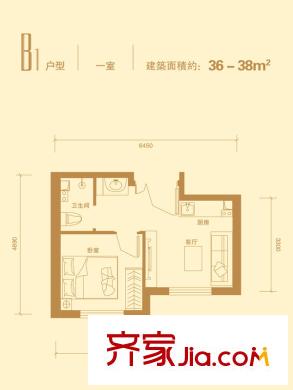 華潤紫陽里一期高層標(biāo)準(zhǔn)層B1戶型 1室1廳1衛(wèi)1廚