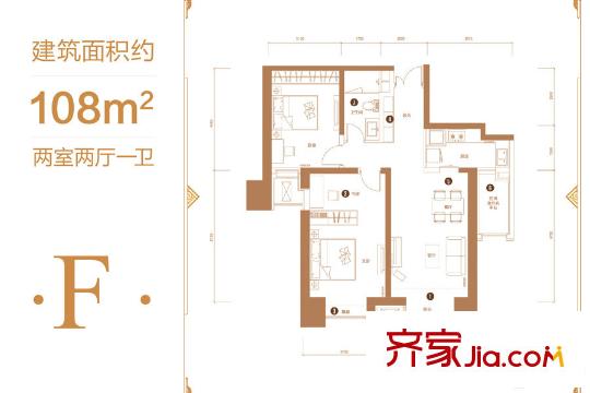 金融街融御1、4號樓標(biāo)準(zhǔn)層F戶型 2室2廳1衛(wèi)1廚