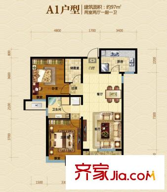 保利海棠灣一期高層標(biāo)準(zhǔn)層A1戶型 2室2廳1衛(wèi)1廚