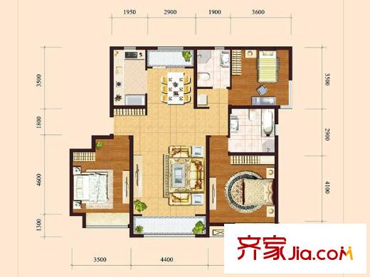 保利香頌湖洋房標(biāo)準(zhǔn)層D戶型 3室2廳2衛(wèi)1廚